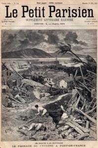 Katasztrófa Martinique-on: a ciklon átvonulása Fort-de-France-ban (Fort de France) 1891-ben. Metszet a „” Le petit Parisien”-ben 1891. augusztusból. Magángyűjtemény. alkotó: Anonymous Anonymous