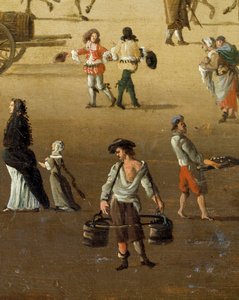 Két vödröt emelő vízszállító a párizsi Pont Neuf-on a 17. században Részlet. Névtelen festmény. Párizs, Musee Carnavalet alkotó: Anonymous Anonymous
