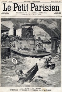 Baleset a Szajnában: két ember egy vízbe fulladt csónakban. A „” Le Petit Parisien” című kötetben 1897.04.25-én. alkotó: Anonymous Anonymous