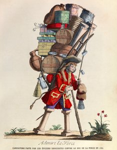 Csodálja meg a La Force karikatúrát, amelyet a párizsi drogosok készítettek La Force hercege ellen 1721-ben (XV. Lajos király uralkodása) - magángyűjtemény alkotó: Anonymous Anonymous