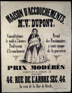 Szülési otthon hirdetése Párizsban 1850-ben. Madame Dupont, alacsony árak 46 rue de l