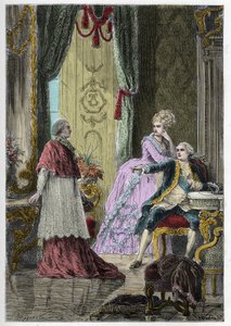 A királynő nyakláncának ügye (1785-1786): Louis Rene Edouard de Rohan bíboros (1734-1803) XVI. Lajos király (1754-1793) és Marie Antoinette királynő (1755-1793) előtt alkotó: Anonymous Anonymous