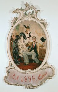 Alexander Girardi és Marie Geistinger mint Falke doktor és Rosalinde Johann Strauss A denevér című operájában... (olaj, karton) alkotó: Anonymous Anonymous
