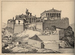 Ókori Görögország: Parthenon, Athéné temploma, az athéni Akropolisz dombján (Ókori Görögország: Athén, Akropolisz - Parthenon - metszet 1890 alkotó: Anonymous Anonymous