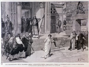 Antigonét halálra ítélték. Jelenet az Antigine című darabból, Camille Saint-Saens zenéjével, Párizsban adták elő alkotó: Anonymous Anonymous