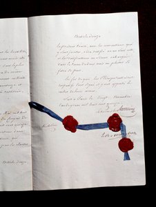 A Franciaország és a Coalises között létrejött 1815-ös szerződés 12. cikke. Armand Emmanuel de Vignerot du Plessis, Richelieu hercege (1766-1822) által aláírt második párizsi békeszerződés: a szerződés együttműködést ír elő Ausztria, az Egyesült Királyság, alkotó: Anonymous Anonymous