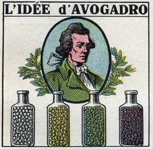 Atomok: Amedeo Avogadro (1776-1856) eszméje. Névtelen illusztráció 1925-ből. Magángyűjtemény. alkotó: Anonymous Anonymous
