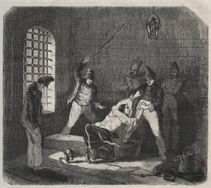 Bresti börtön: botozás. Pierre Zaccone (1817-1895) (Colonia Penale - Büntetőtelep) metszet az „Elítéltek története a megalkotásuktól napjainkig” című könyvébe (1877). Magángyűjtemény. alkotó: Anonymous Anonymous