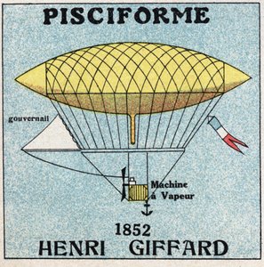 Léggömbök: Henri Giffard (1825-1882) pisciform borítéka 1852-ben. Névtelen illusztráció 1925-ből. Magángyűjtemény. alkotó: Anonymous Anonymous