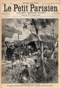 Banditizmus Törökországban, rablók által megtámadt vonat Konstantinápoly közelében. Metszet „” Le petit Parisien”” 1891-ből. Magángyűjtemény. alkotó: Anonymous Anonymous