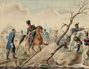 Bataille de Leipzig (bataille des Nations) - Egy epizód a lipcsei csatából - Anonymous - 1813 - Akvarell papíron - 16,2x20,8 - Magángyűjtemény alkotó: Anonymous Anonymous