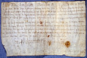 Nagy Károly király (I. Károly, Nagy Károly vagy Carolus Magnus) oklevele (742-814), amely 779. március 27-én mentesíti a Saint Germain des Pres-i apátságot az adó alól. Párizs, Nemzeti Levéltár alkotó: Anonymous Anonymous
