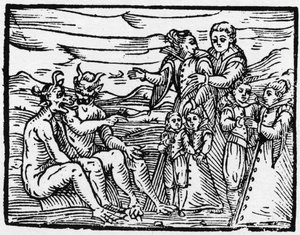 A szombatra először beengedett gyermek - „Compendium Maleficarum”, a boszorkányokkal, gonoszságukkal és válogatásukkal foglalkozik Francesco Maria Guazzo vagy Guaccio vagy Guaccius (15? -16??) 1608 Magángyűjtemény alkotó: Anonymous Anonymous