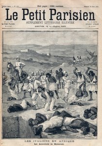Hódítsa meg az Erythree-t Olaszország által. Massaouah (Erythree) gyilkosságai. 1891. március 22-i „” Le petit Parisien”” metszet. Magángyűjtemény. alkotó: Anonymous Anonymous