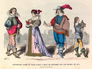 Urak, hölgyek és lapok jelmezei az 1633-as párizsi divatreform szerkesztése előtt - magángyűjtemény alkotó: Anonymous Anonymous