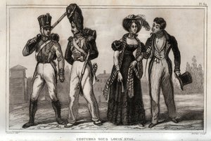 Jelmezek XVIII. Lajos alatt. Metszet 1859-ből a „” Le Monde-ban. Minden nép története a legtávolabbi időktől napjainkig”. M. E. de Lostalot-Bachoue (Lostalot Bachoue). Magángyűjtemény. alkotó: Anonymous Anonymous