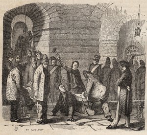 Kapcsolódás a Rochefort bagnénál a 19. században. Pierre Zaccone (1817-1895) (Colonia Penale - Büntetőtelep) metszet az „Elítéltek története a megalkotásuktól napjainkig” című könyvébe (1877). Magángyűjtemény. alkotó: Anonymous Anonymous