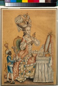 Hölgy a WC-n egy fekete fiúval - Névtelen munka, Akvarell, papír, 1770 körül (29,2 x 21,2 cm) - Állami Tretyakov Galéria, Moszkva alkotó: Anonymous Anonymous