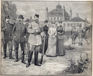 II. Miklós orosz cár (1868-1918) vadászatára indult a dániai Fredensborgba. Metszet a „Le Petit Parisien”-ben, 1893. alkotó: Anonymous Anonymous