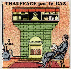 Háztartási fűtés: gázfűtés. Névtelen illusztráció 1925-ből. Magángyűjtemény. alkotó: Anonymous Anonymous