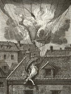 Madame Sophie Blanchard (1778-1819) drámai halála 1819. július 6-án a párizsi Tivoli kertje felett, metszet, magángyűjtemény alkotó: Anonymous Anonymous