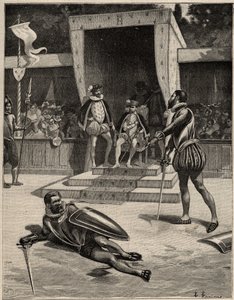Párbaj Francois de Vivonne de la Chataigneraie és Guy de Chabot, de Jarnac báró között Saint Germain en Laye-ban, Franciaországban július 10. alkotó: Anonymous Anonymous