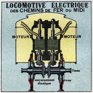 Villamosvasutak: a déli vasút elektromos mozdonyának motorjának keresztmetszete. Névtelen illusztráció 1925-ből. Magángyűjtemény. alkotó: Anonymous Anonymous