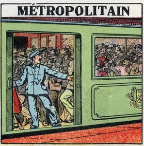 Elektromos villamosok: az utasok felhalmozódnak a párizsi Metropolitainben. Névtelen illusztráció 1925-ből. Magángyűjtemény. alkotó: Anonymous Anonymous