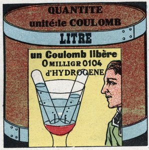 Elektromos egységek: Coulomb az elektrolit mennyiségének mérésére. Névtelen illusztráció 1925-ből. Magángyűjtemény. alkotó: Anonymous Anonymous