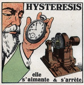 Elektromos jelenségek: hiszterézis. A hiszterézis jelenségének bemutatása egy olyan dinamó megközelítésével, amely egy olyan órát működtet, amelynek fogaskerekei nagyrészt acélból készülnek, megmágnesezi magát, és véget ér. Névtelen illusztráció 1925-ből.  alkotó: Anonymous Anonymous