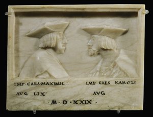 I. Maximilián császár és unokája, V. Károly császár ... (alabástrom) alkotó: Anonymous Anonymous