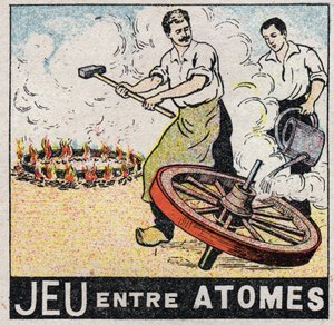Éter (anyag): játék az atomok között. Charronok kereket csinálnak. Névtelen illusztráció 1925-ből. Magángyűjtemény. alkotó: Anonymous Anonymous