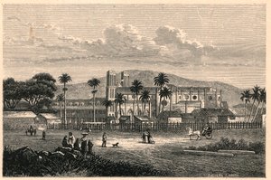 Külső nézet a katedrális Port of Spain (Port of Spain) Trinidadban (Trinidad és Tobago, Trinidad és Tobago). Louis-Eugene (Louis Eugene) Louvet „Les Missions Catholiques au XIXeme Siecle” metszete. magángyűjtemény. alkotó: Anonymous Anonymous