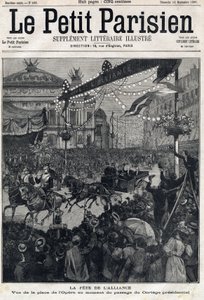 A Francia-Orosz Szövetség (francia-orosz) ünnepe: kilátás az Opera térre Felix Faure elnöki testülete (1841-1899) előtt. A „” Le Petit Parisien” című kötetben 1897.12.09. Magángyűjtemény alkotó: Anonymous Anonymous