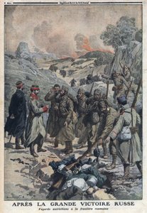 Első világháború 1914-1918 (14-18. háború). Az oroszok nagy győzelme után az osztrák hadsereg elől menekülők a román határra dobták fegyvereiket. A „Le Petite Journal” című kiadványban, 1916.02.07. Magángyűjtemény alkotó: Anonymous Anonymous