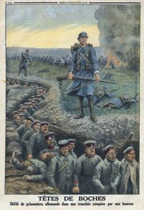 Első világháború 1914-1918 (14-18. háború). "" Fejfejek"": beszennyezi a német foglyokat a francia hadsereg csapatai által meghódított lövészárokban. A „Le Petité Journal”-ban, 1916.05.03. Magángyűjtemény alkotó: Anonymous Anonymous