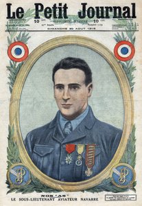 Első világháború 1914-1918 (14-18. háború). Jean Navarre (1895-1919) a francia hadsereg pilótájának portréja. A "" Le Petité Journalban" alkotó: Anonymous Anonymous