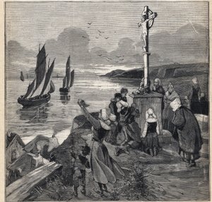 Horgászat Izlandon: a halászok elhagyják Bretagne-t. Metszet a „” Le Petit Parisien”-ben, 1893. 12. 03. alkotó: Anonymous Anonymous