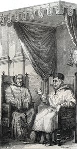 Paolai Ferenc a Római Katolikus Minimek Rend alapítója és IV. Sixtus pápa – Saint Francois de Paule (Francesco di Paola) (1416-1507), IV. Sixtus pápával együtt a Minimes Rend alapítója – 1846-os metszet a „Az élete Szentek””. Privát gyűjtés alkotó: Anonymous Anonymous