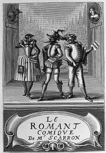 Paul Scarron (1610-1660) francia író „The Comic Roman” című könyvének előlapja. 18. századi metszet. alkotó: Anonymous Anonymous