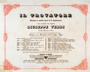 Giuseppe Verdi Il Trovatore (A trubadúr) operájának frontképe alkotó: Anonymous Anonymous