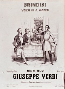 Giuseppe Verdi Brindisi partitúrájának frontképe Andrea Maffei költészete nyomán alkotó: Anonymous Anonymous