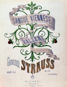 Johann Strauss Bécsi vér című partitúrájának frontképe alkotó: Anonymous Anonymous
