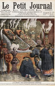 Kínai uralkodók temetése: Yehenara kínai császár, Xiao Ding Jing császárnő (1868 - 1913) és Guangxu vagy Kuang-Siu (Kouang Siu), a Qing-dinasztia kínai császára (1872-1908) holttestét a pavilonban kiállítják. a birodalmi hosszú életű. alkotó: Anonymous Anonymous