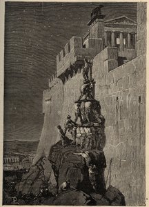 Gallok megpróbálják elfoglalni a Capitoliumot (Kr. e. 390) - A libák megmentik a római Capitoliumot a gall hódítóktól - - metszet 1890 alkotó: Anonymous Anonymous