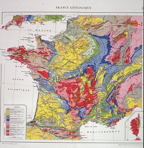 Földrajzi térkép: Geológiai Franciaország – Az 1950-es évek atlasza. alkotó: Anonymous Anonymous