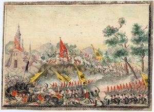 Guerre russo-turque de 1828-1829 - Az orosz hadsereg elfoglalta Izmail (Ismail) erődjét 1790-ben - Anonymous - 1829 - Akvarell papíron - 19x26 - Magángyűjtemény alkotó: Anonymous Anonymous