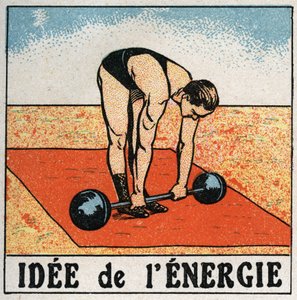 Az energia eszméje: sportoló súlyemelés. 1925 névtelen illusztrációja. Magángyűjtemény. alkotó: Anonymous Anonymous