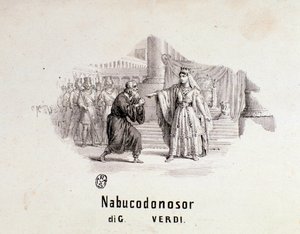 Giuseppe Verdi Nabucco-opera partitúrájának illusztrált frontképe alkotó: Anonymous Anonymous