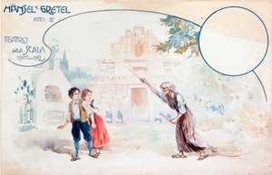 Illusztráció Humperdinck Hansel und Gretel operájáról a teatro alla Scala előadásában alkotó: Anonymous Anonymous